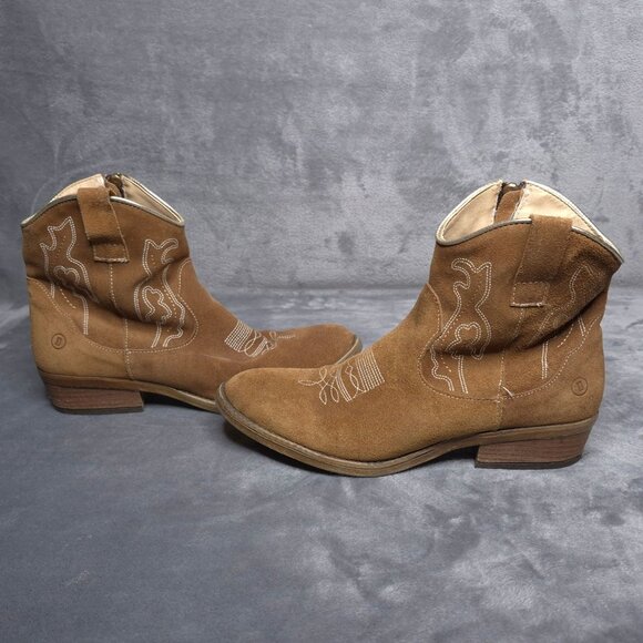 Dingo Brown Suede Ankle Cowboy Boots 11M Embroidered Zipper Closure Imperfect - Picture 3 of 9